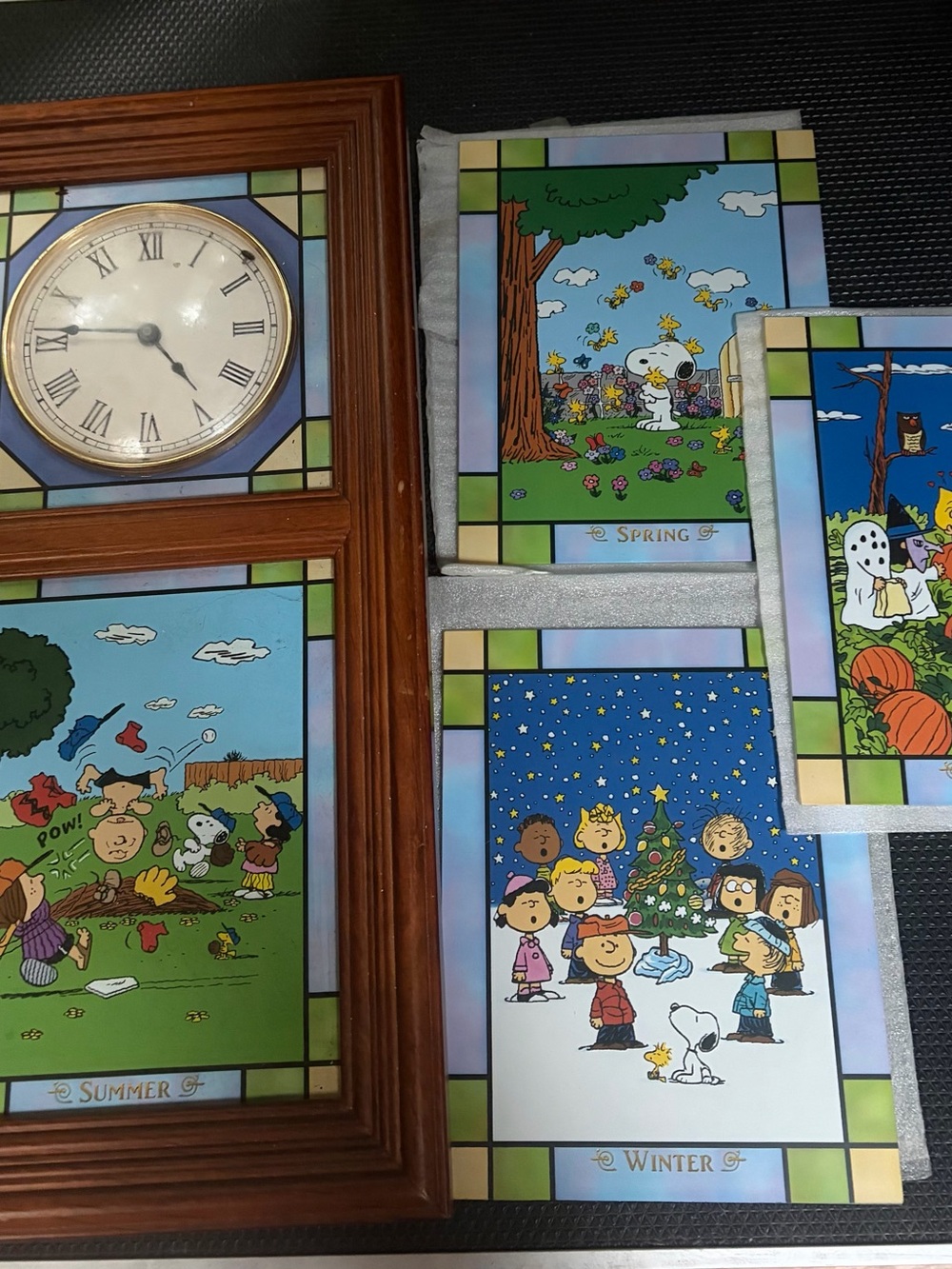 Peanuts Wall Clock and Seasonal Panels — Brown, Blue, Green, White
